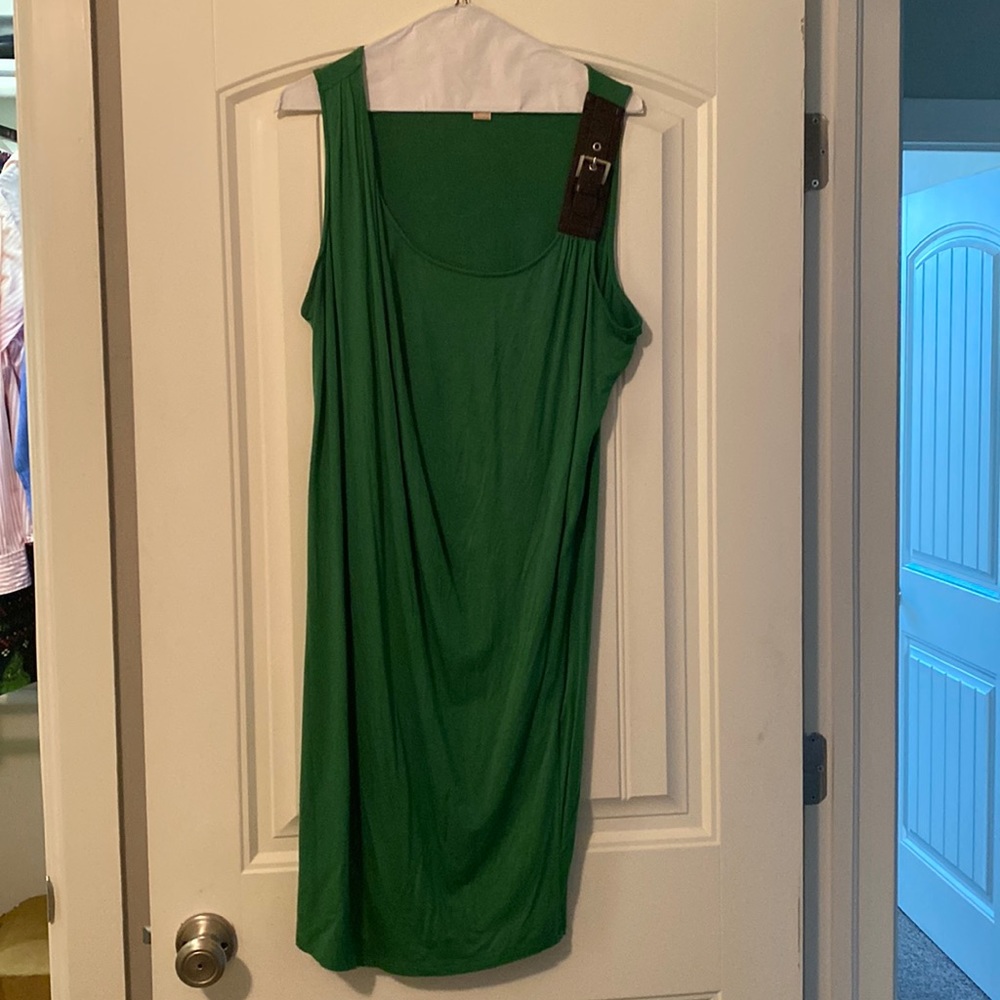 Bold green Michael Kors tank dress in easy  care Rayon spandex blend. No smoking